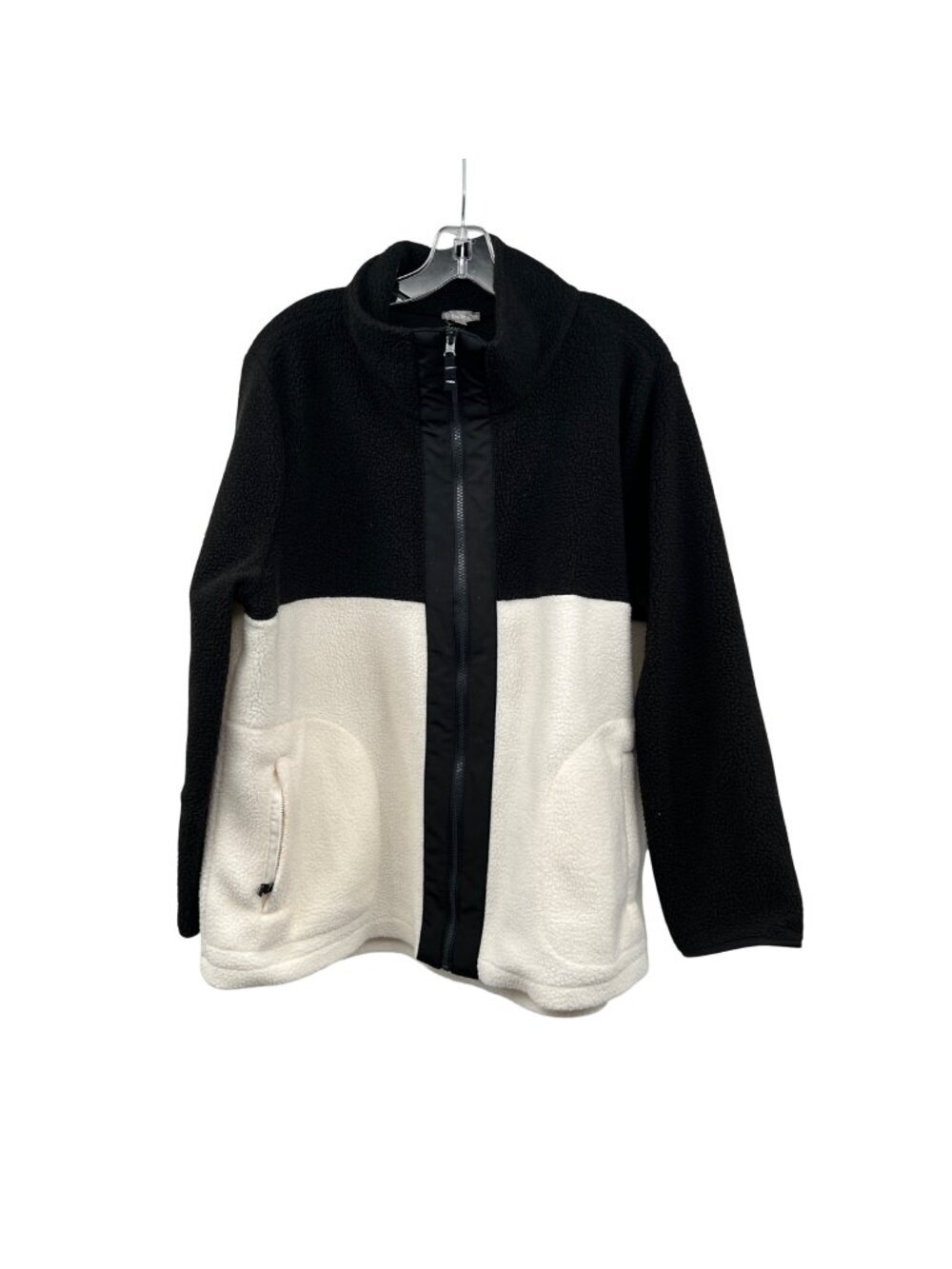 Talbots Womens Fleece Jacket Full Zip Black/Ivory Colorblock Size 2X Pockets